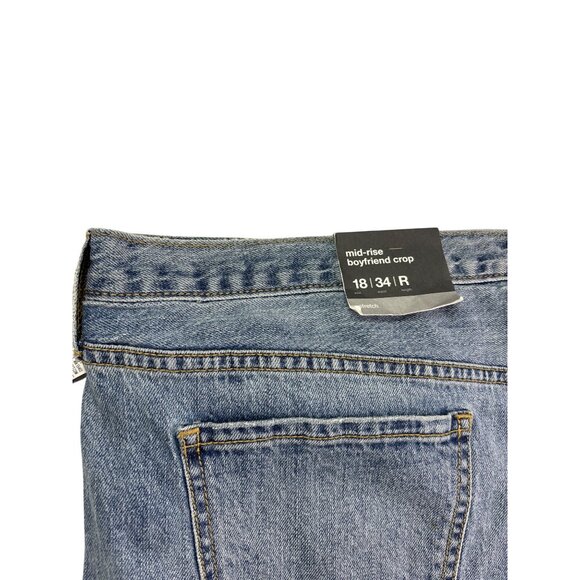 Mossimo Denim Boyfriend Crop Jeans 18 Mid-Rise Stretch Blue Raw Hem Frayed New - Picture 5 of 6